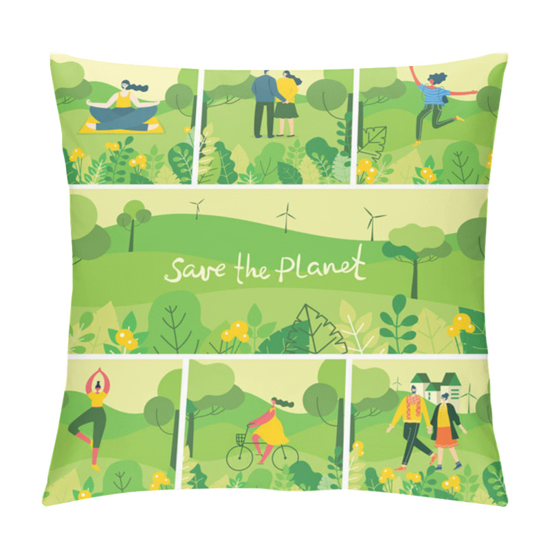 Personality  Vector Illustration Of People In Nature Posters Set Pillow Covers