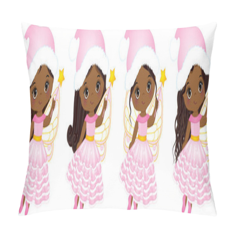 Personality  Vector Cute Little Christmas Fairies With Magic Wands Flying Pillow Covers