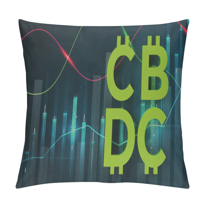 Personality  Green CBDC Futuristic Digital Money On Forex Trading Graph Background, Copy Space. Central Bank Digital Currency 3D Render Banner For Financial Investment Concept. Economy Virtual Crypto Money Trends Pillow Covers