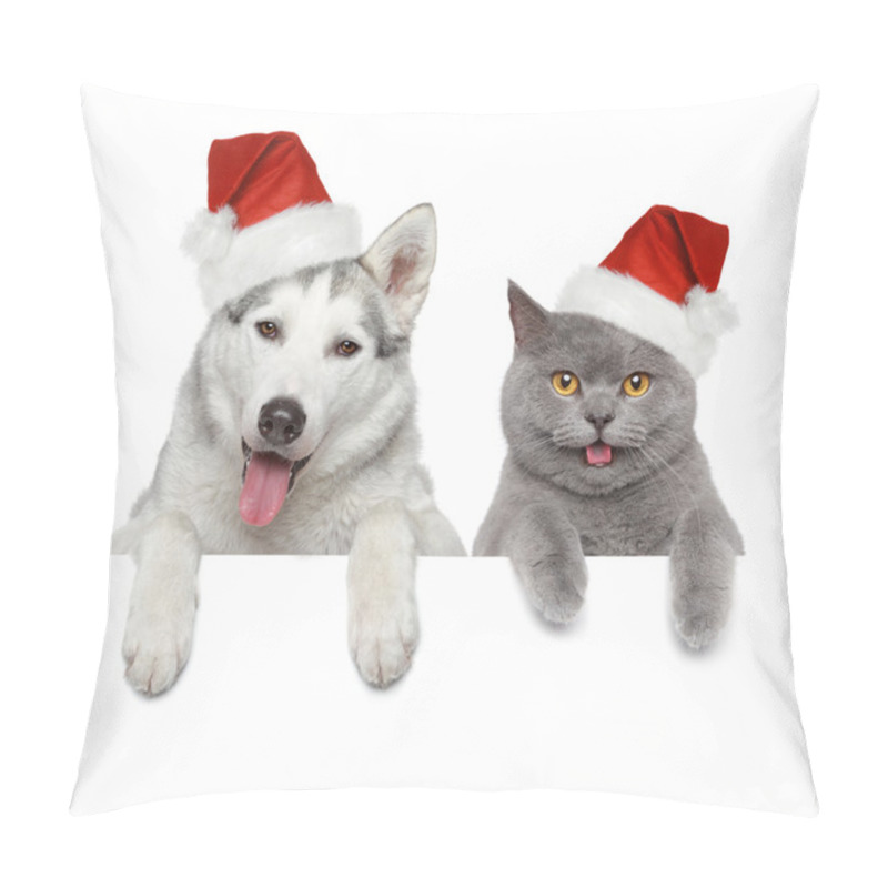 Personality  Dog And Cat In Santa Red Hats Pillow Covers