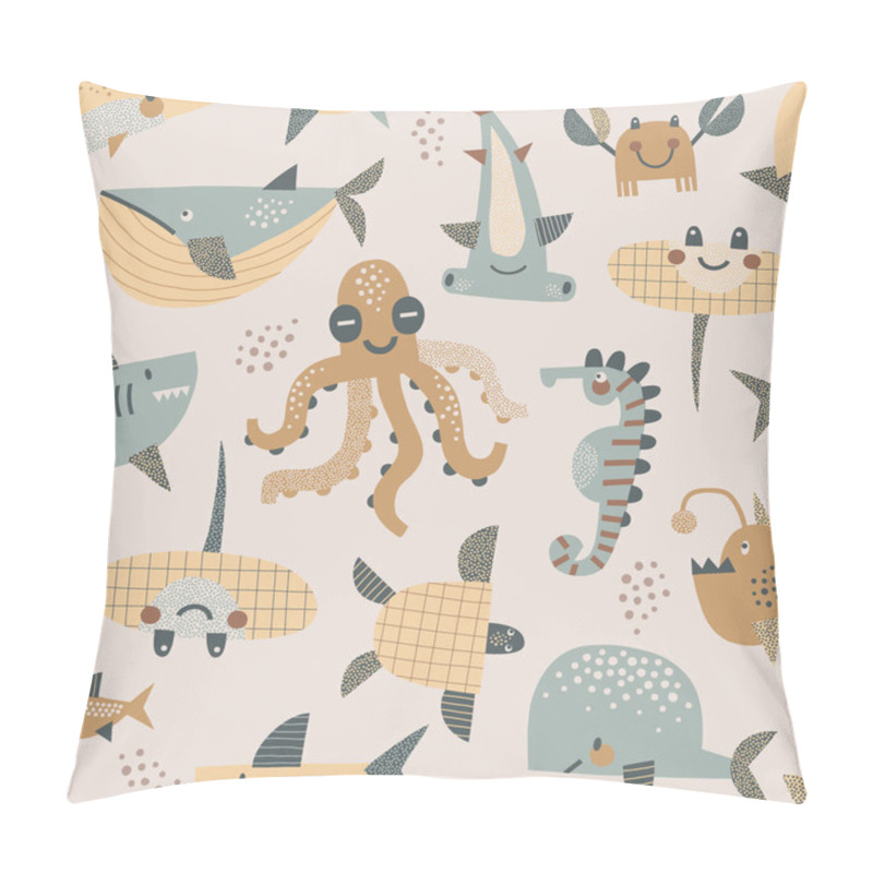 Personality  Underwater Animals Seahorse Octopus Stingray Hammerhead Fish Vector Seamless Pattern Pillow Covers