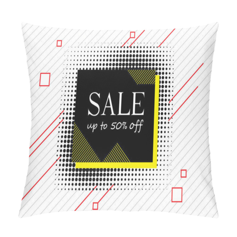 Personality  Yellow Black Halftone Sale Banner. The Memphis Banner Style For The Digital Marketing Advertising Sale Campaign Or Use For The Information Text Box. Pillow Covers