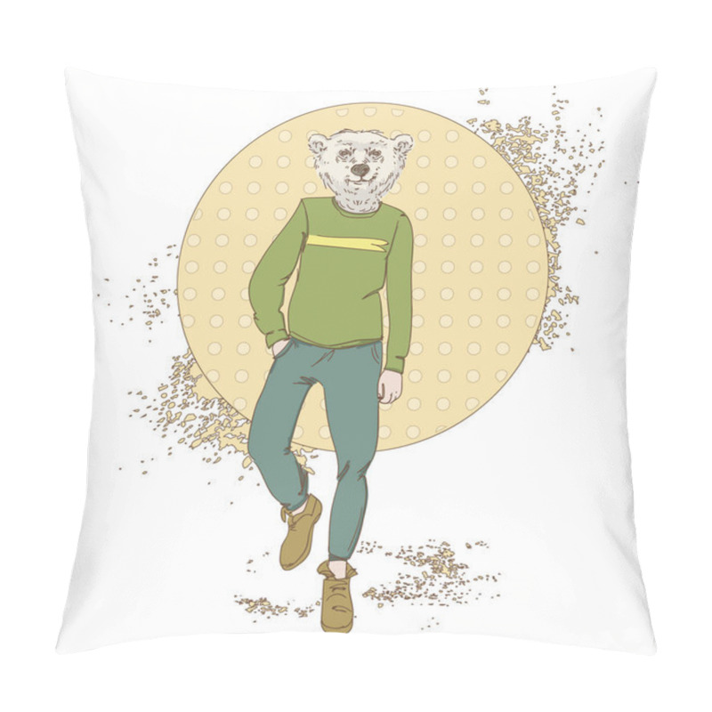 Personality  Cartoon Polar Bear Hipster Wear Fashion Clothes Retro Abstract Background Pillow Covers