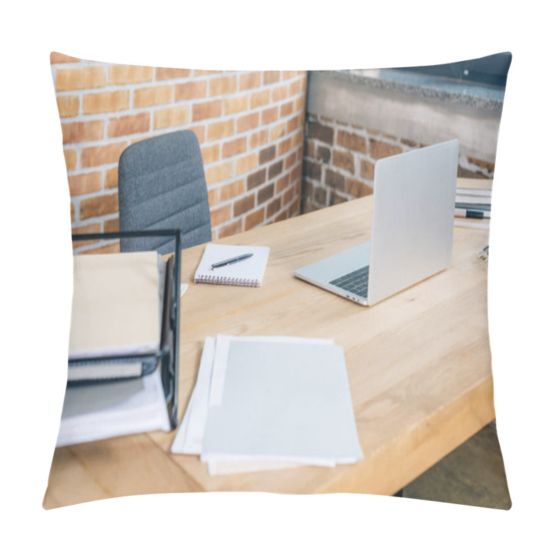 Personality  Wooden Desk With Laptop And Documents In Loft Office Pillow Covers