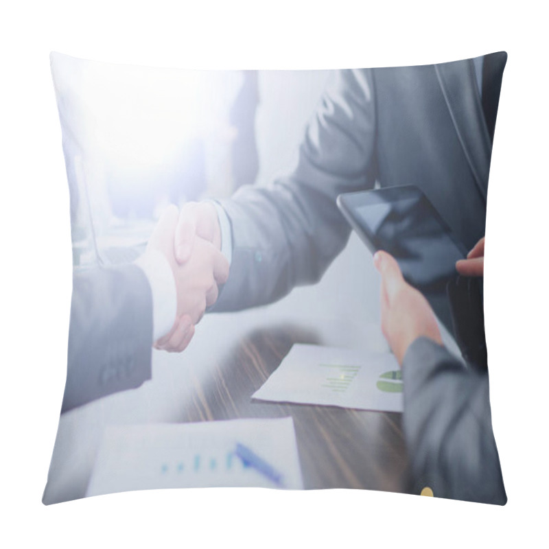 Personality  Concept - Benefits From Successful Cooperation. The Handshake Bu Pillow Covers