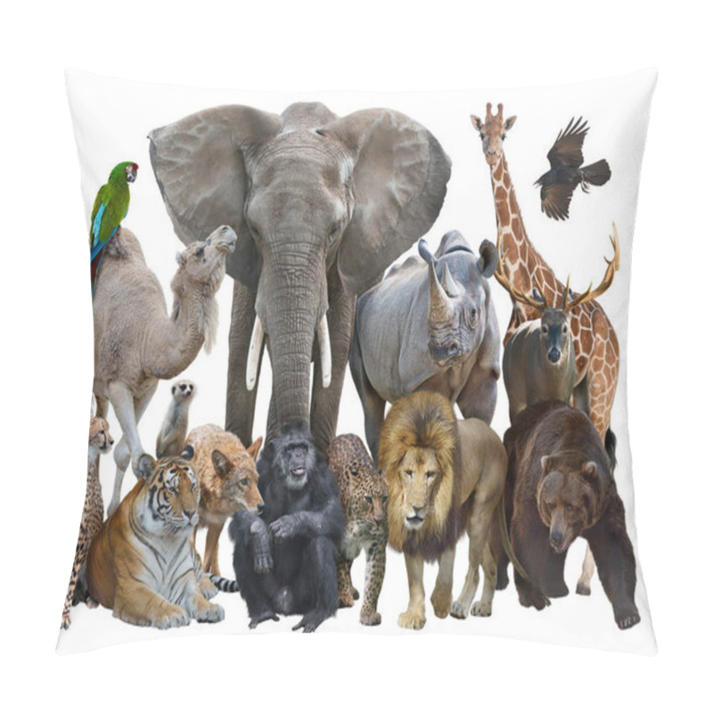 Personality  Group Of Wild Animals Isolated On White Background. Pillow Covers