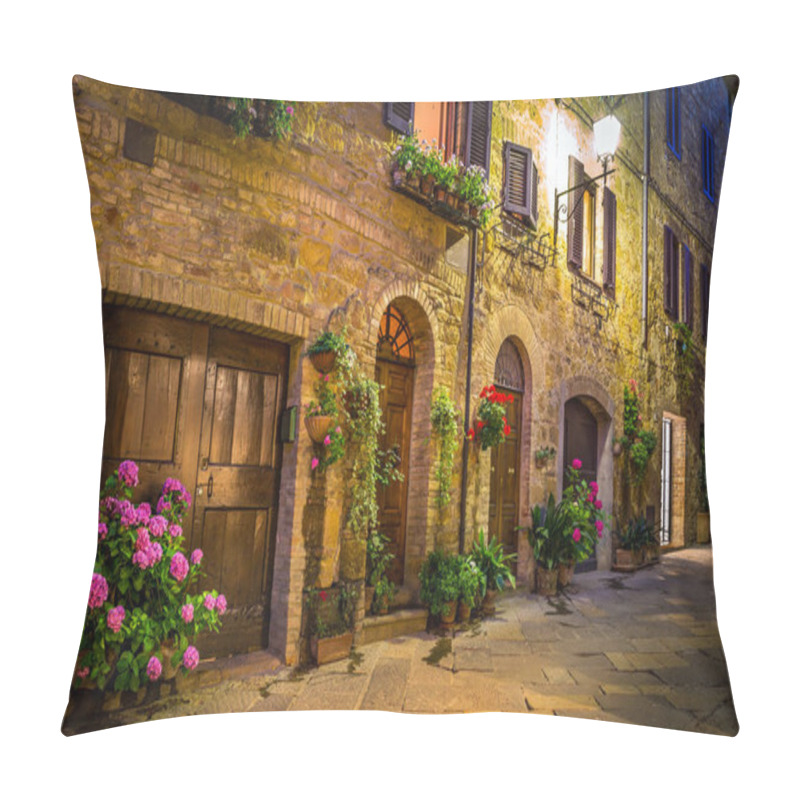 Personality  Beautiful Street Of Tuscan Pienza Town By Night Pillow Covers