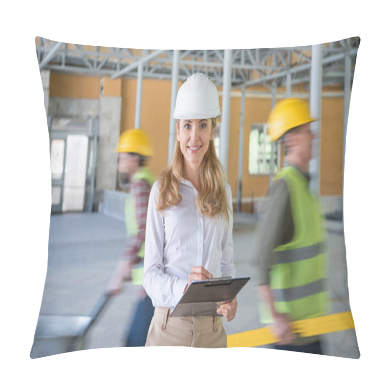 Personality  Mature Contractor Making Notes At Clipboard Pillow Covers