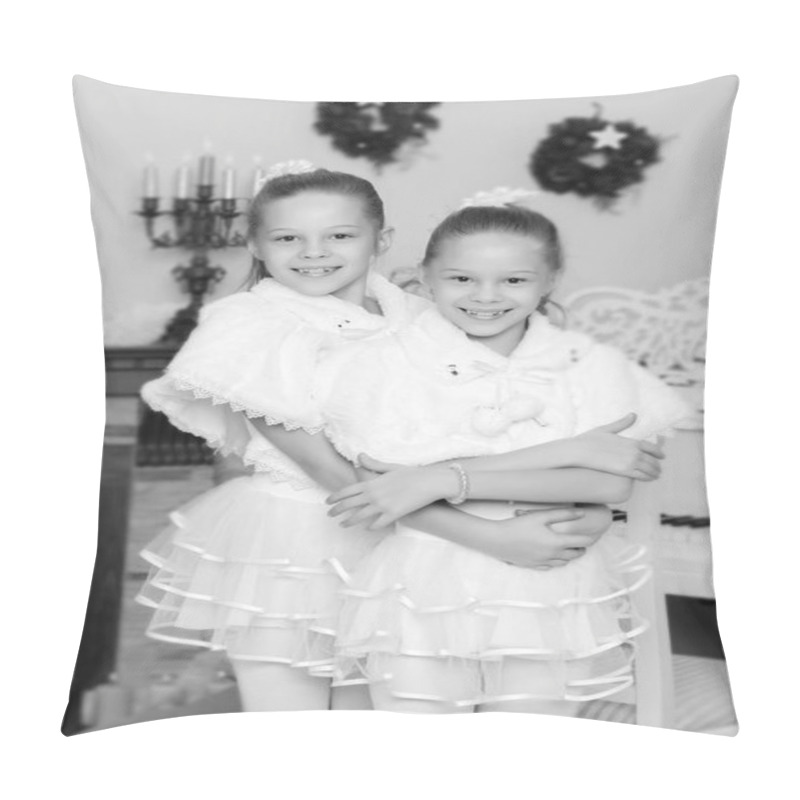 Personality  Festive Little Girls Hugging. Pillow Covers