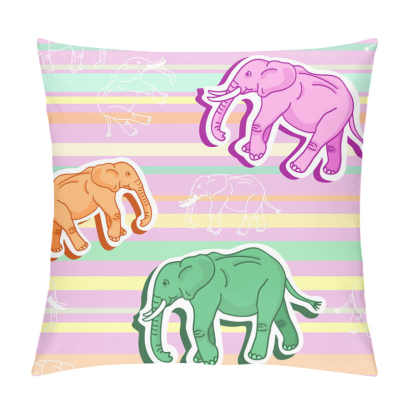 Personality  Seamless Elephant Pattern On Pink Stripped Wallpaper Pillow Covers