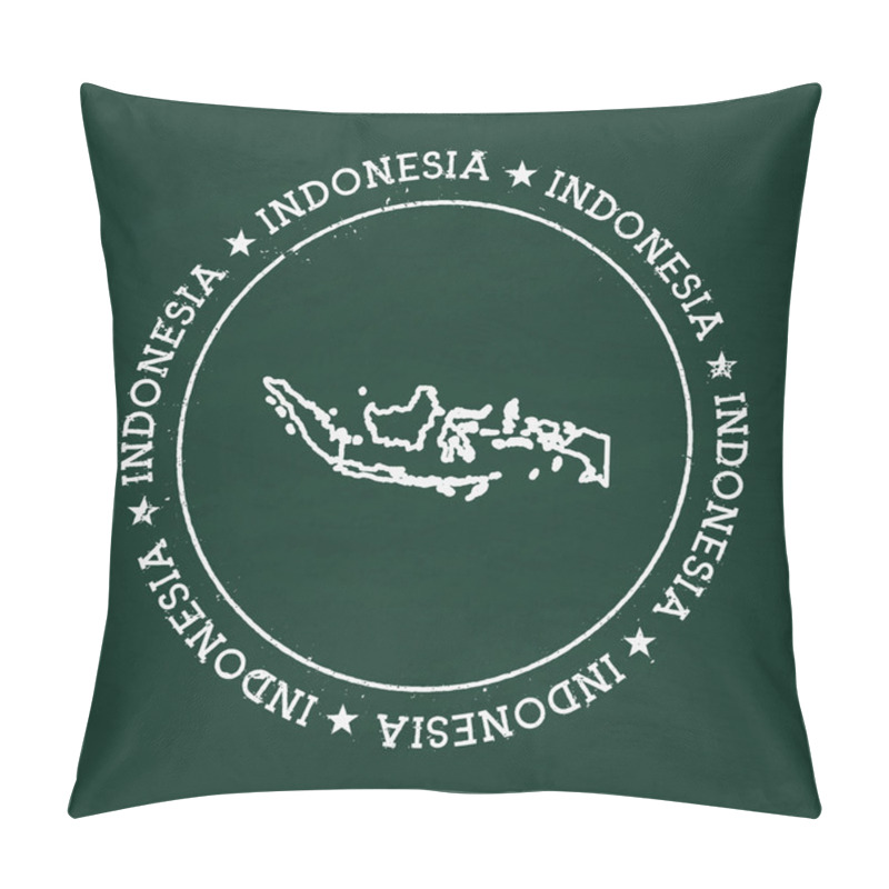 Personality  White Chalk Texture Rubber Seal With Republic Of Indonesia Map On A Green Blackboard. Pillow Covers