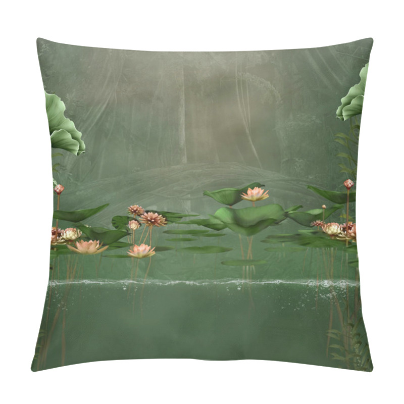 Personality  Water Lilies On A Secret Green Pond In The Middle Of A Black Forest Pillow Covers