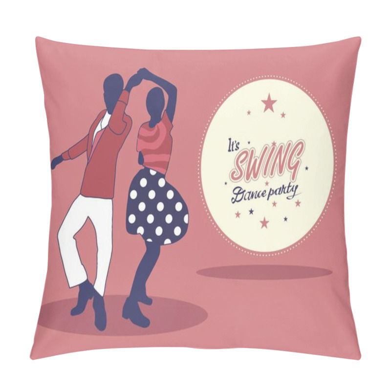 Personality  Young Couple Dancing Jazz Swing. Horizontal Template With Text Dance Party. Vintage Vector Style 1930s, 1940s,1950s. Realistic, Stylistic Characters. Rockabilly, Charleston. Elegant Silhouette Humans. Pillow Covers