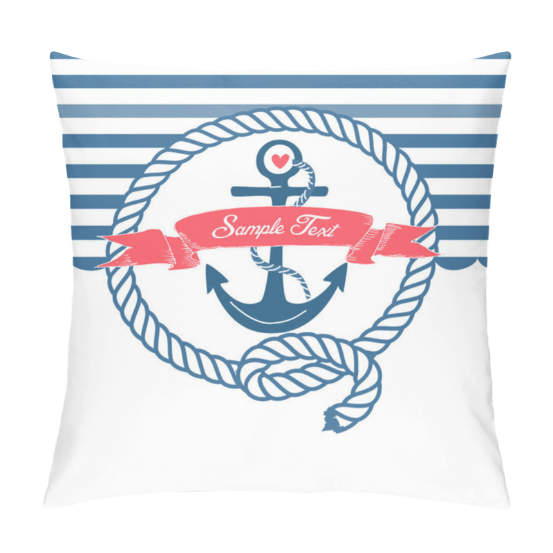 Personality  Cute Nautical Background With Anchor, Rope, Flag And A Heart Pillow Covers