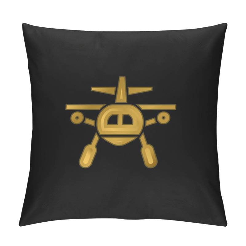 Personality  Aircraft Gold Plated Metalic Icon Or Logo Vector Pillow Covers