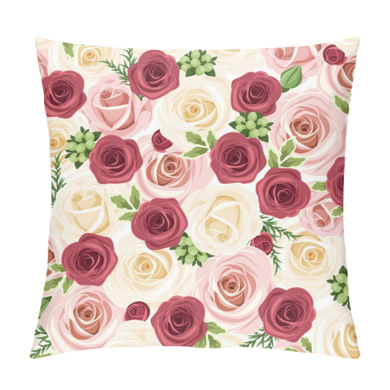 Personality  Seamless Background With Red, Pink And White Roses. Vector Illustration. Pillow Covers