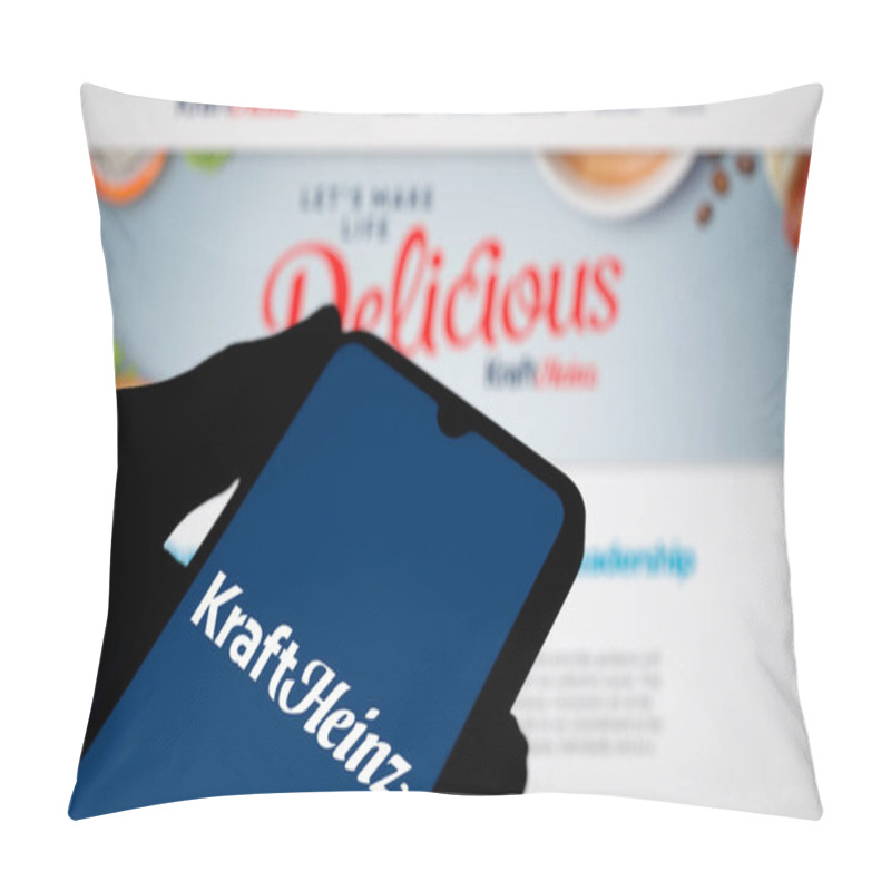 Personality  Dhaka, Bangladesh- 5 Dec 2024: Kraft Heinz Logo Is Displayed On Smartphone. Kraft Heinz Is An American Multinational Food Company. Pillow Covers