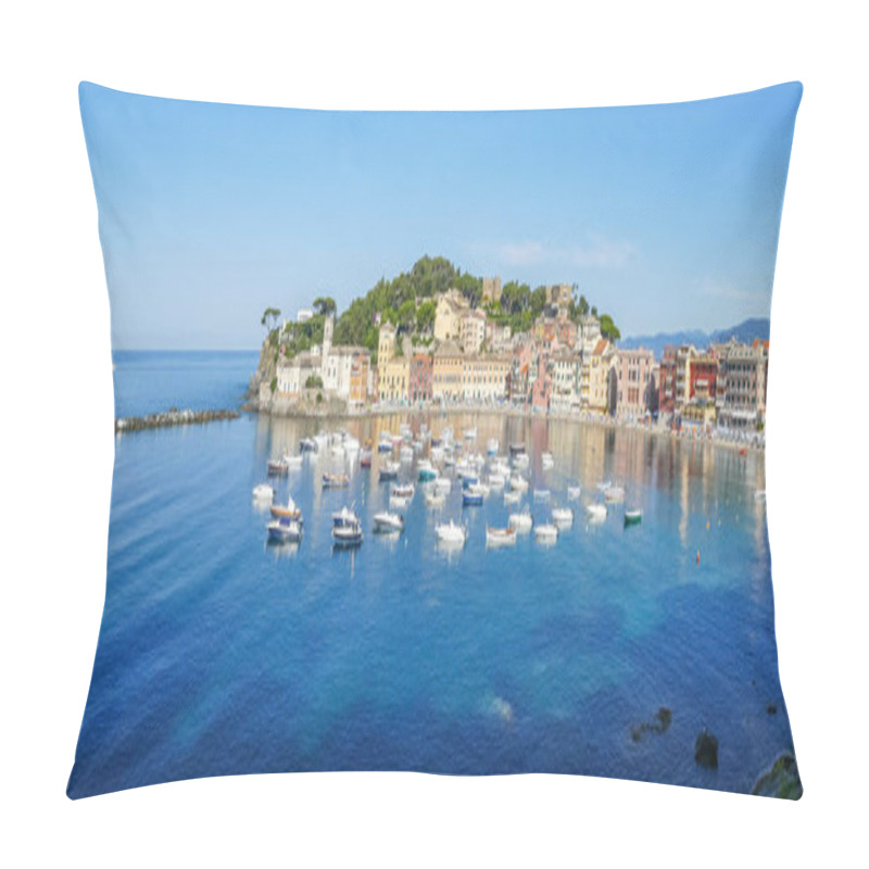 Personality  Panoramic Aerial View Of The Bay Of Silence In Sestri Levante, With Many Colored Houses Pillow Covers