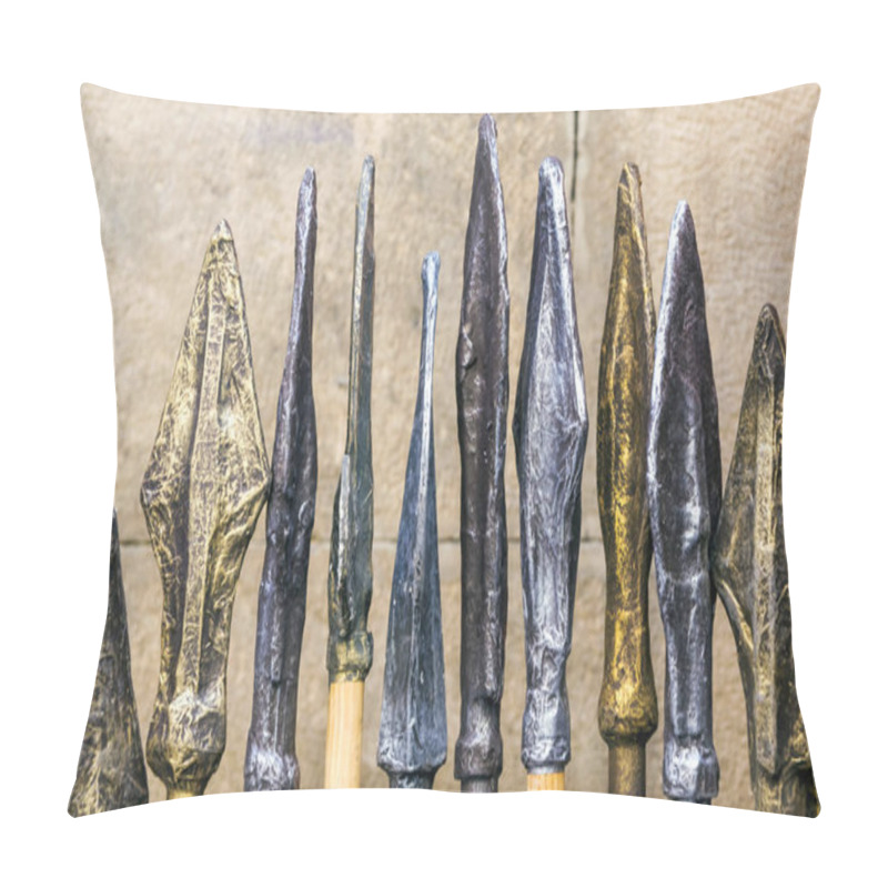 Personality  Spearheads In A Medieval Market In Pamplona, Spain. Pillow Covers