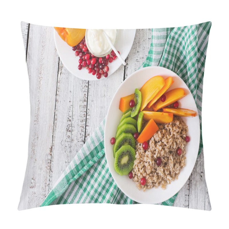 Personality  Porridge With Fresh Fruit And Cranberries. Healthy Breakfast. Proper Nutrition. Dietary Menu Pillow Covers