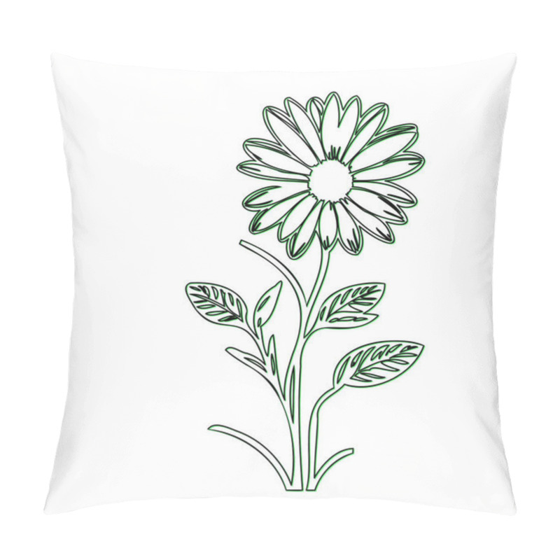 Personality  Hand Drawn Outline Of A Single Daisy Flower With Leaves Pillow Covers