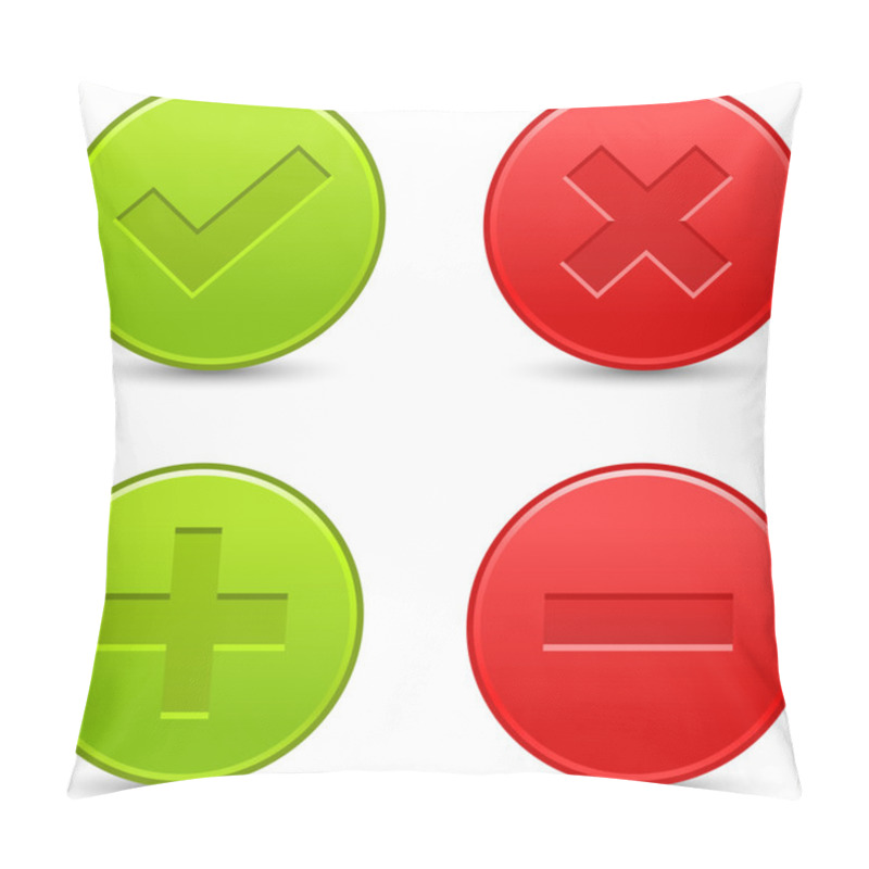 Personality  Satin Validation Icons. Red And Green Web Buttons With Shadow On White Background. Check Mark, Delete, Plus And Minus Signs For Internet. Vector Illustration Clip-art Design Elements Saved In 8 Eps Pillow Covers