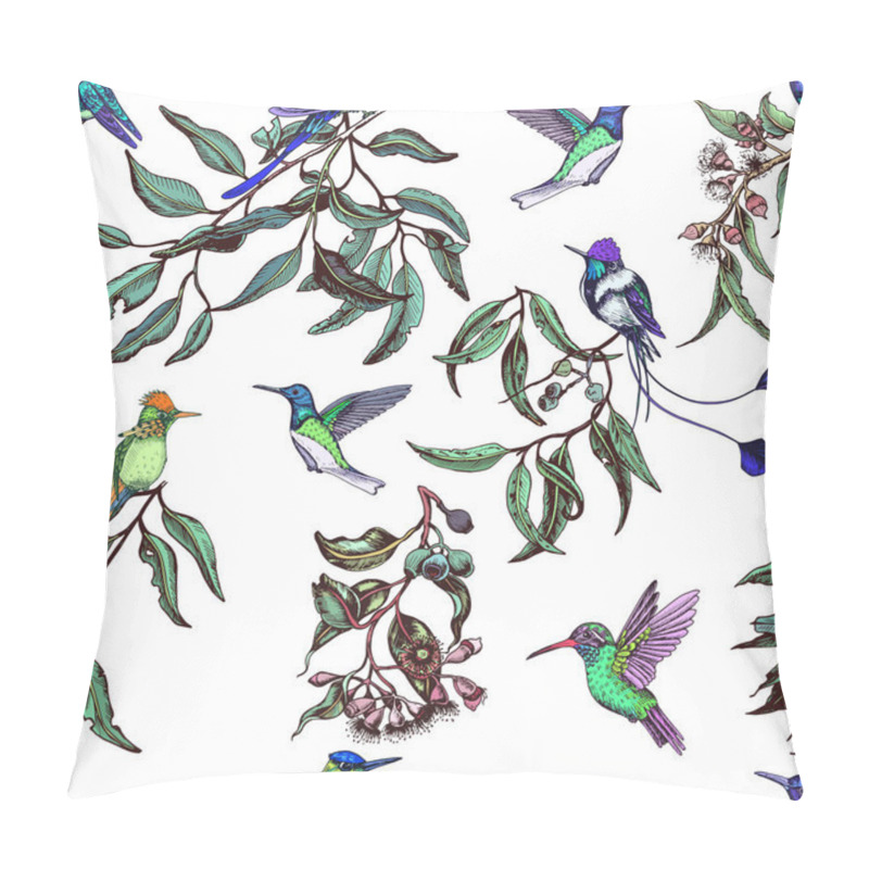 Personality  Sketch Hand Drawn Pattern With Hummingbirds, Vector Illustration Pillow Covers