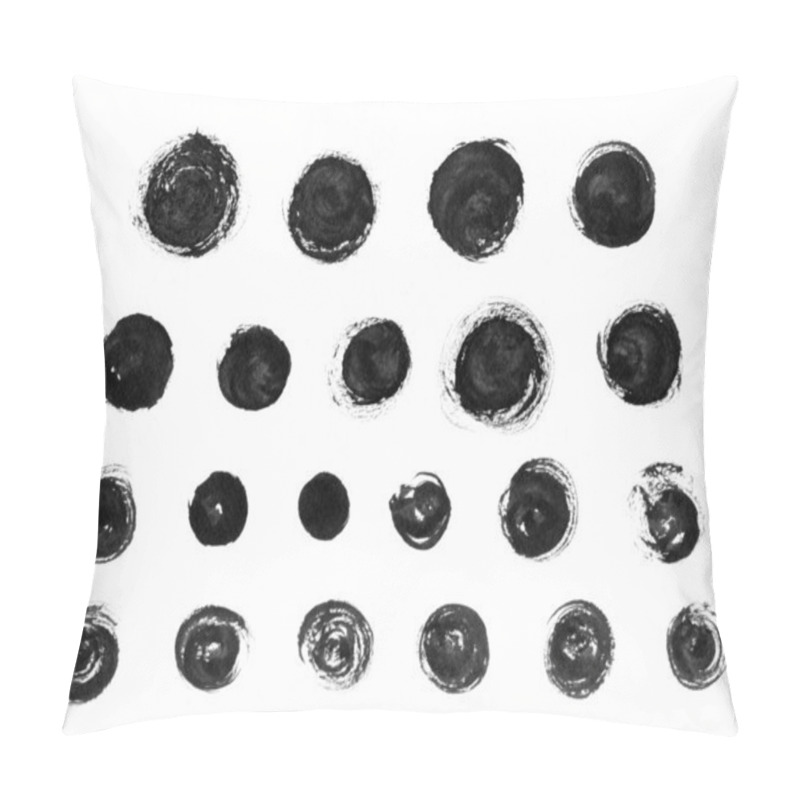 Personality  Grunge Paint Circle Element Set. Black Ink Round Spots. Pillow Covers