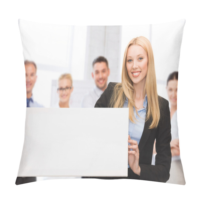 Personality  Businesswoman With White Blank Board Pillow Covers