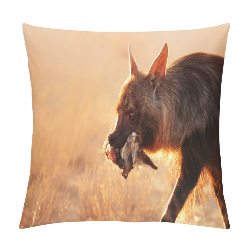 Personality  Brown Hyena With Bat-eared Fox In Mouth Pillow Covers