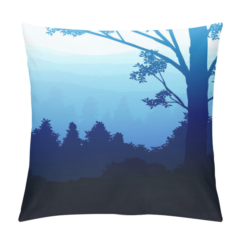 Personality  Natural Forest Trees Mountains Horizon Hills Silhouettes Of Trees And Hills In The Evening Sunrise And Sunset Landscape Wallpaper Illustration Vector Style Colorful View Background Pillow Covers