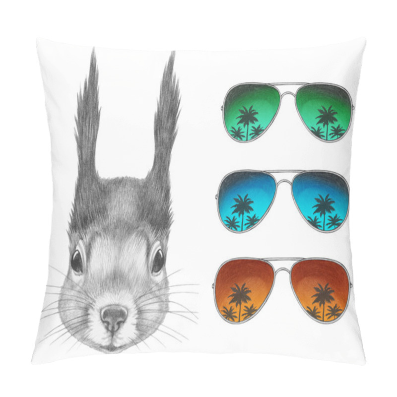 Personality  Portrait Of Squirrel With Mirror Sunglasses. Pillow Covers