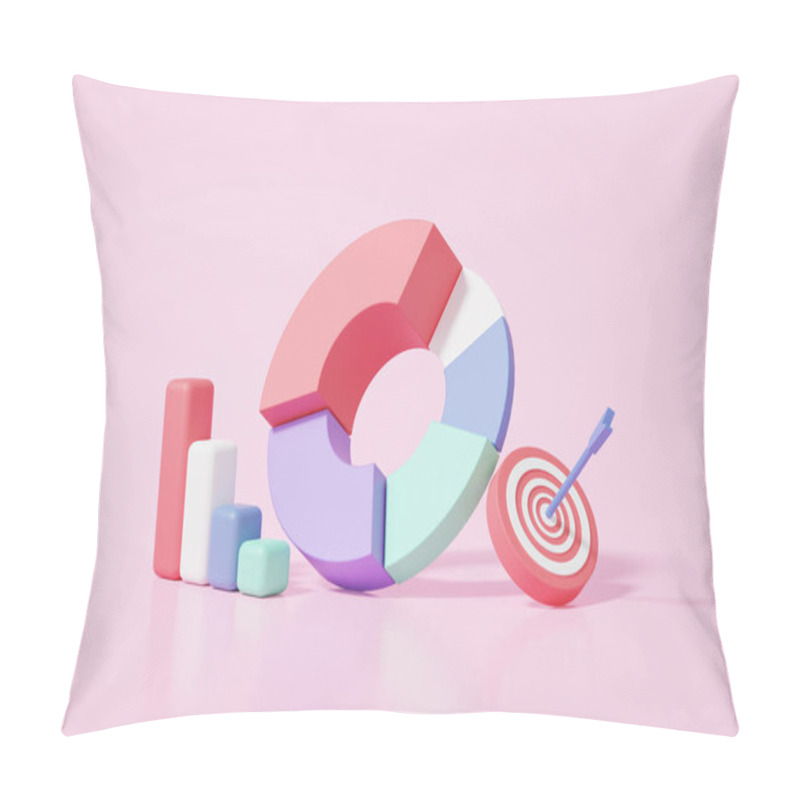 Personality  Minimal Chart Graph Analytics Optimization On Pink Background. Growth Investment Business Development Concept. Statistics Finance Archer Arrow Target Planning. 3d Render Illustration Pillow Covers