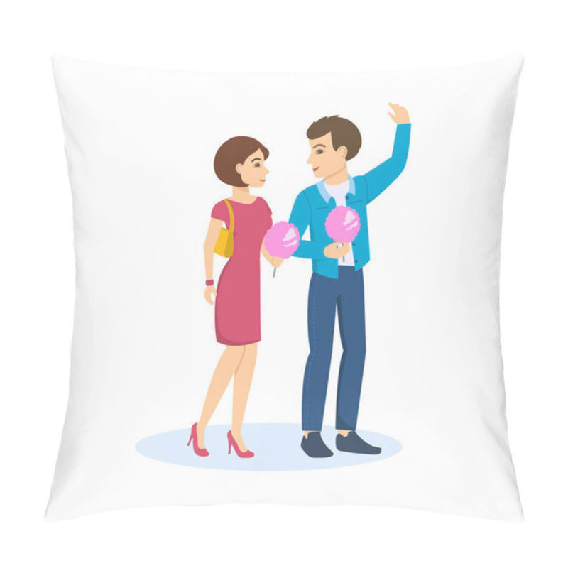 Personality  Young Couple Walks The Streets Of City, Eats Sweet Wadding. Pillow Covers