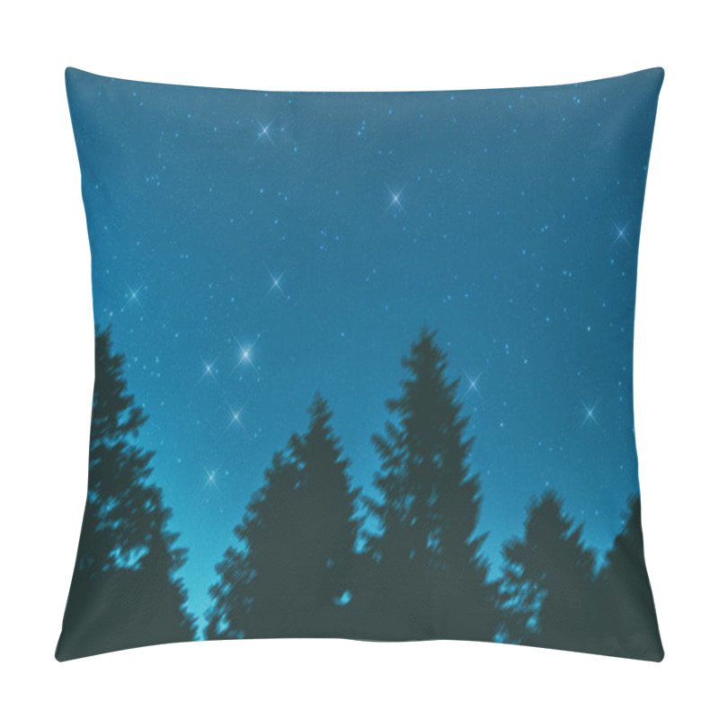 Personality  Bright Stars Shining In Night Sky Over Dark Silhouettes Of Trees, Space Concept  Pillow Covers