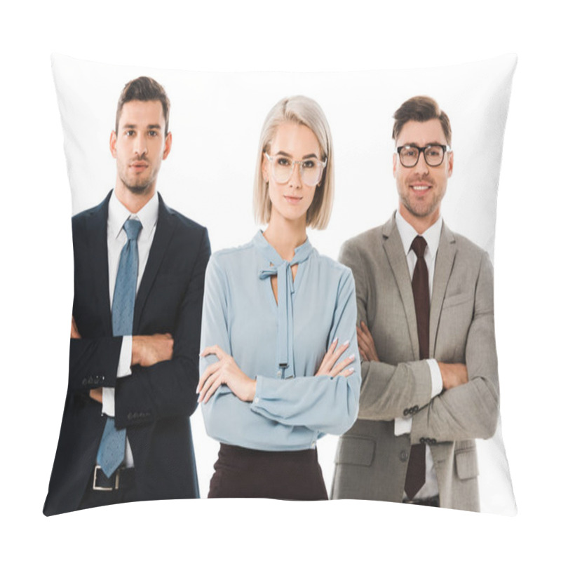 Personality  Confident Businesspeople Standing With Arms Crossed Isolated On White  Pillow Covers