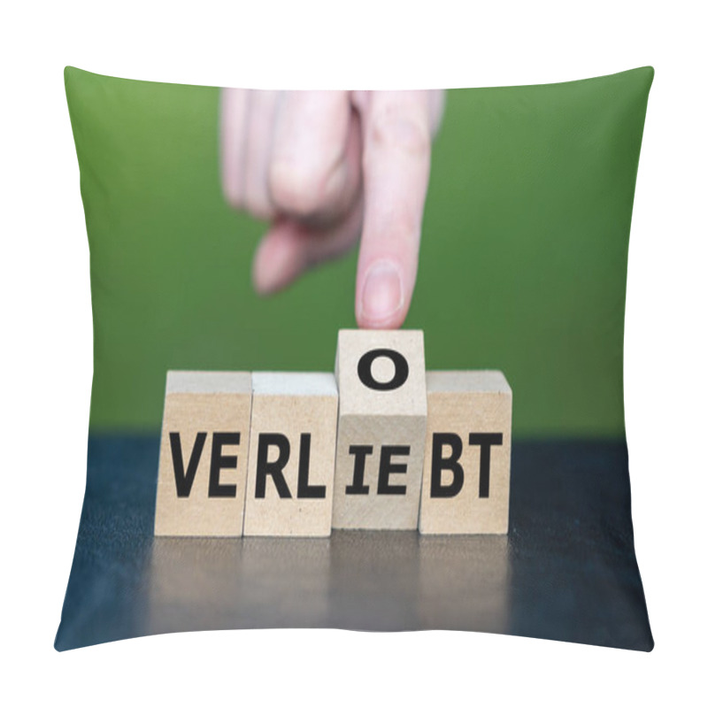 Personality  Hand Turns Dice And Changes The German Expression 'verliebt' (in Love) To 'verlobt' (engaged). Pillow Covers