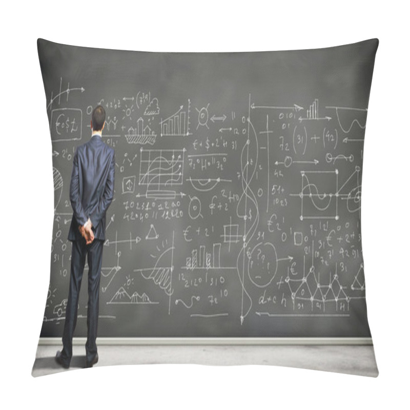 Personality  Business Person Against The Blackboard Pillow Covers