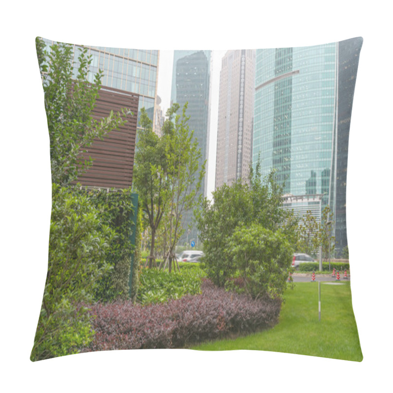 Personality  City Park With Modern Buildings Background Pillow Covers