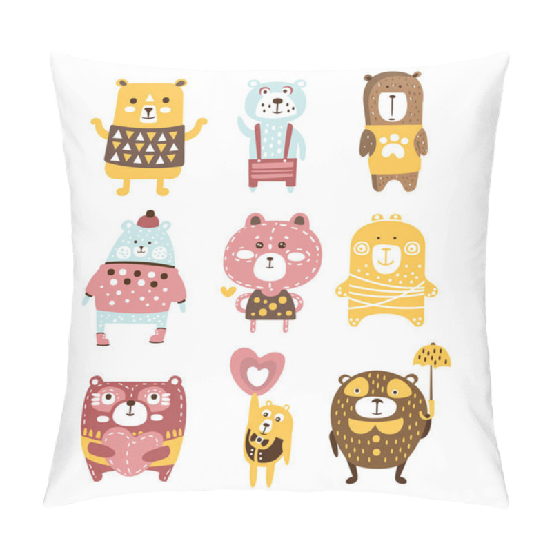 Personality  Cute Toy Bear Animals Set Of Childish Stylized Characters In Clothes In Creative Design Pillow Covers