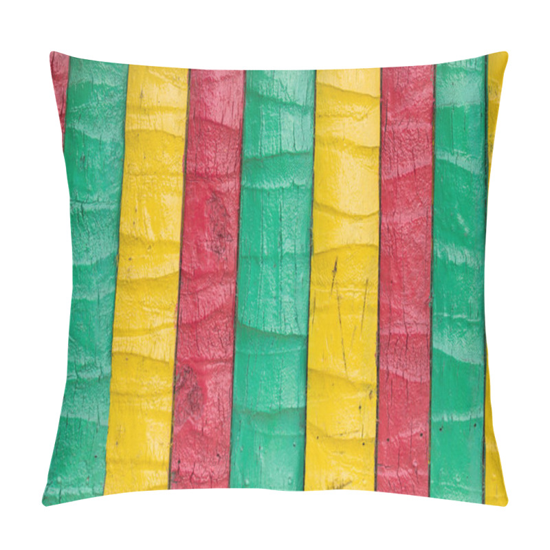 Personality  Wooden Fence Painted In Yellow, Green, Red Pillow Covers