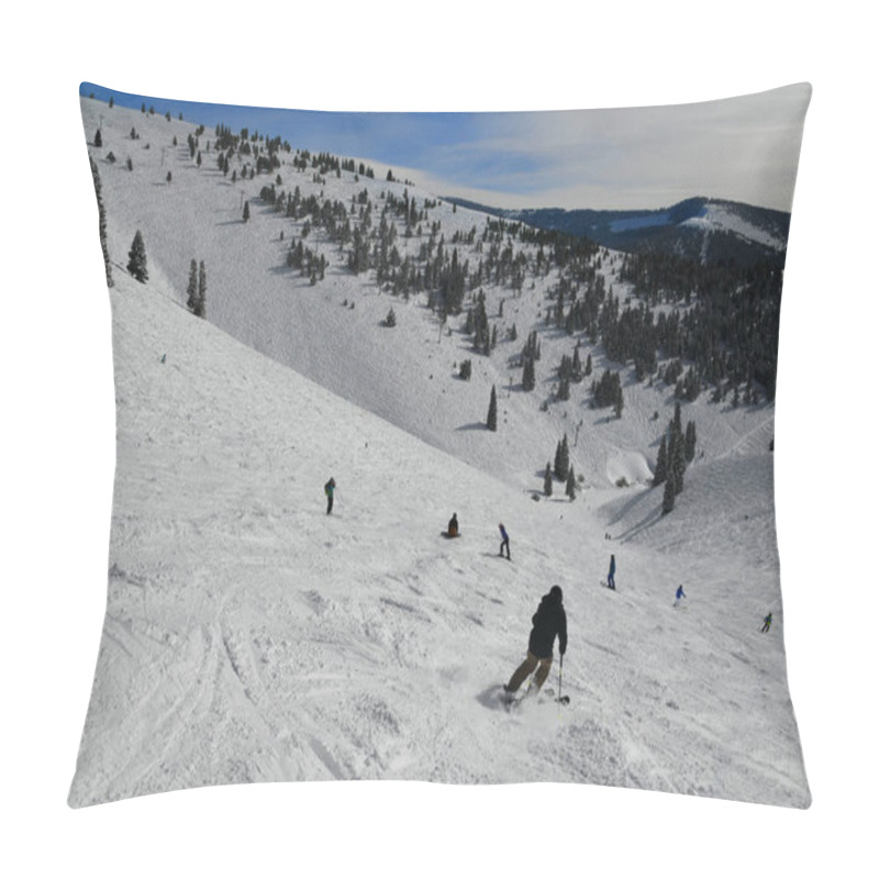 Personality  Skiing And Snowboarding On The Beautiful Sunny Day At The Vail Mountain Ski Resort.  Pillow Covers