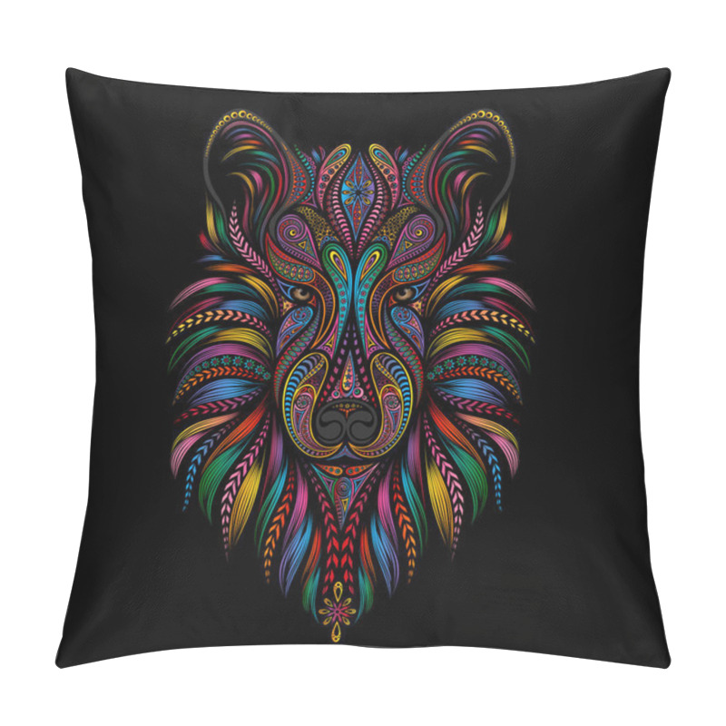 Personality  Silhouette Of A Wolf From Abstract Vector Patterns On A Black Background Pillow Covers