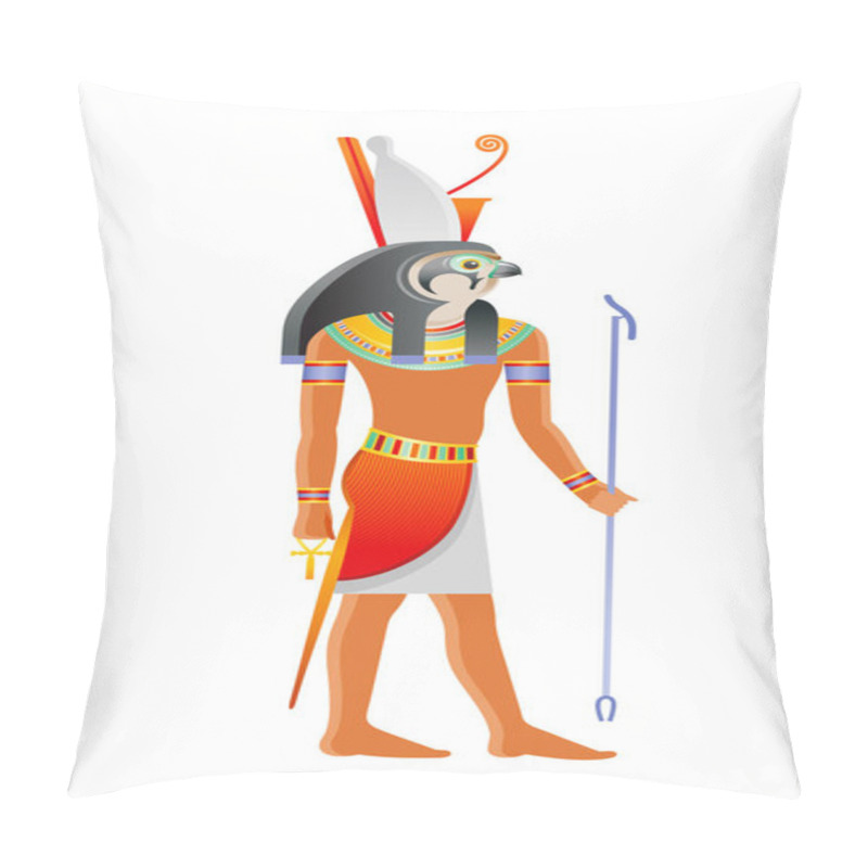 Personality  Ancient Egyptian God Horus. Deity With Falcon Head And Pharaoh Crown. God From Osiris Myth. 3d Cartoon Vector Illustration. Old Mural Paint Art Icon From Egypt. Horus Bird Isolated On White Background Pillow Covers