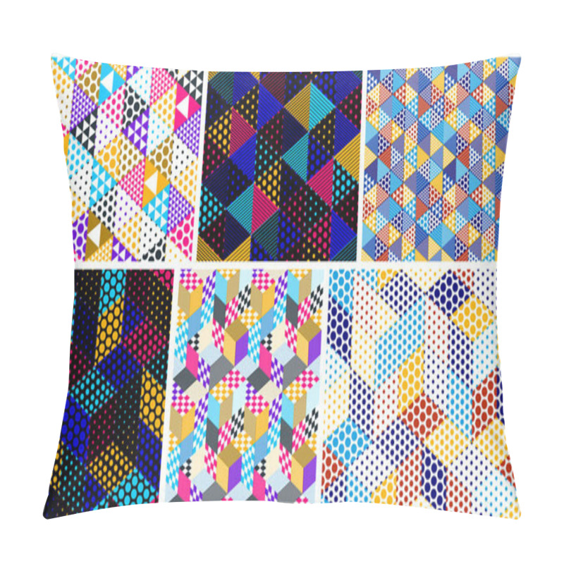 Personality  Dotted Geometric 3D Seamless Patterns With Cubes, Dotty Boxes Blocks Vector Backgrounds Set, Architecture And Construction, Wallpaper Designs. Pillow Covers