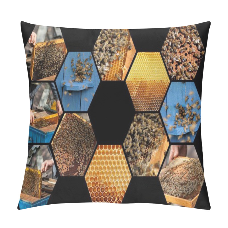 Personality  Collage On The Theme Of Beekeeping.  Beekeeping Concept. Pillow Covers