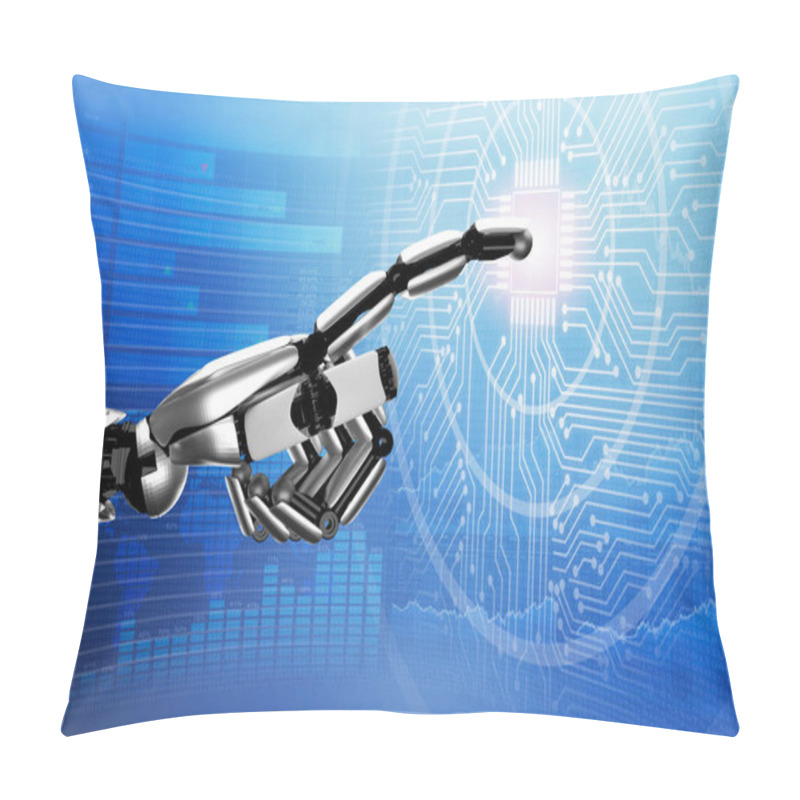 Personality  Close-up Of A Robotic Hand Touching Digital Circuit Board Pillow Covers