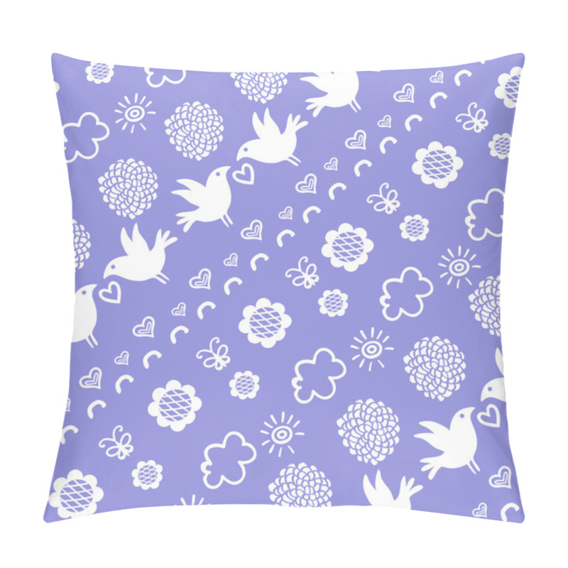 Personality  Seamless Pattern With Birds, Flowers And Clouds Pillow Covers