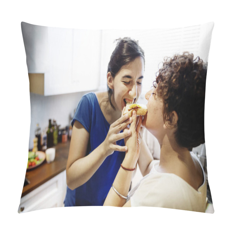 Personality  Lesbian Couple Cooking In The Kitchen Together Pillow Covers