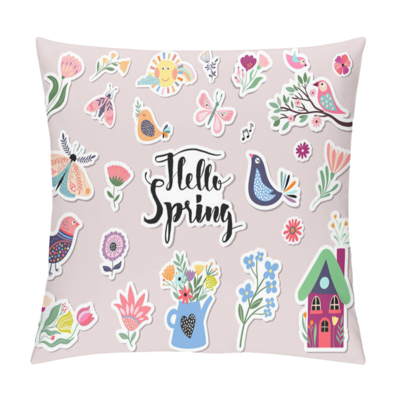 Personality  Hello Spring Stickers Collection With Different Seasonal Elements Pillow Covers